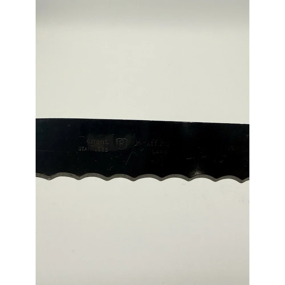 Vintage Regent Sheffield England Bread Knife Serrated Faux Horn Handle 12